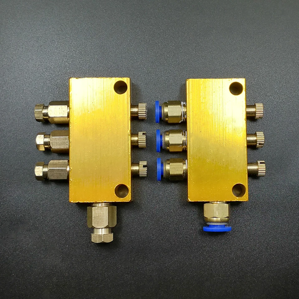 2/3/4/5/6/7/8/9/10/12 Spôsob 6 mm v 4 mm Compression/Push In Mosadz nastaviteľná hodnota Lube Oil Distributor Block Distributor