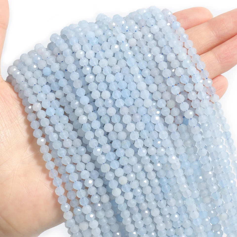 2/3/4 mm AA Facept Prírodný kameň Aquamarine guľôčky modré drobné korálky pre šperky výroby DIY náhrdelníky náramky 15 ''