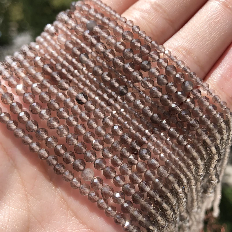 2/3/4 mm prírodné údeniny Smoky Quartz Loose Spacer Rondelle Drobné korálky pre šperky na výrobu doplnkov DIY náramok Náramok