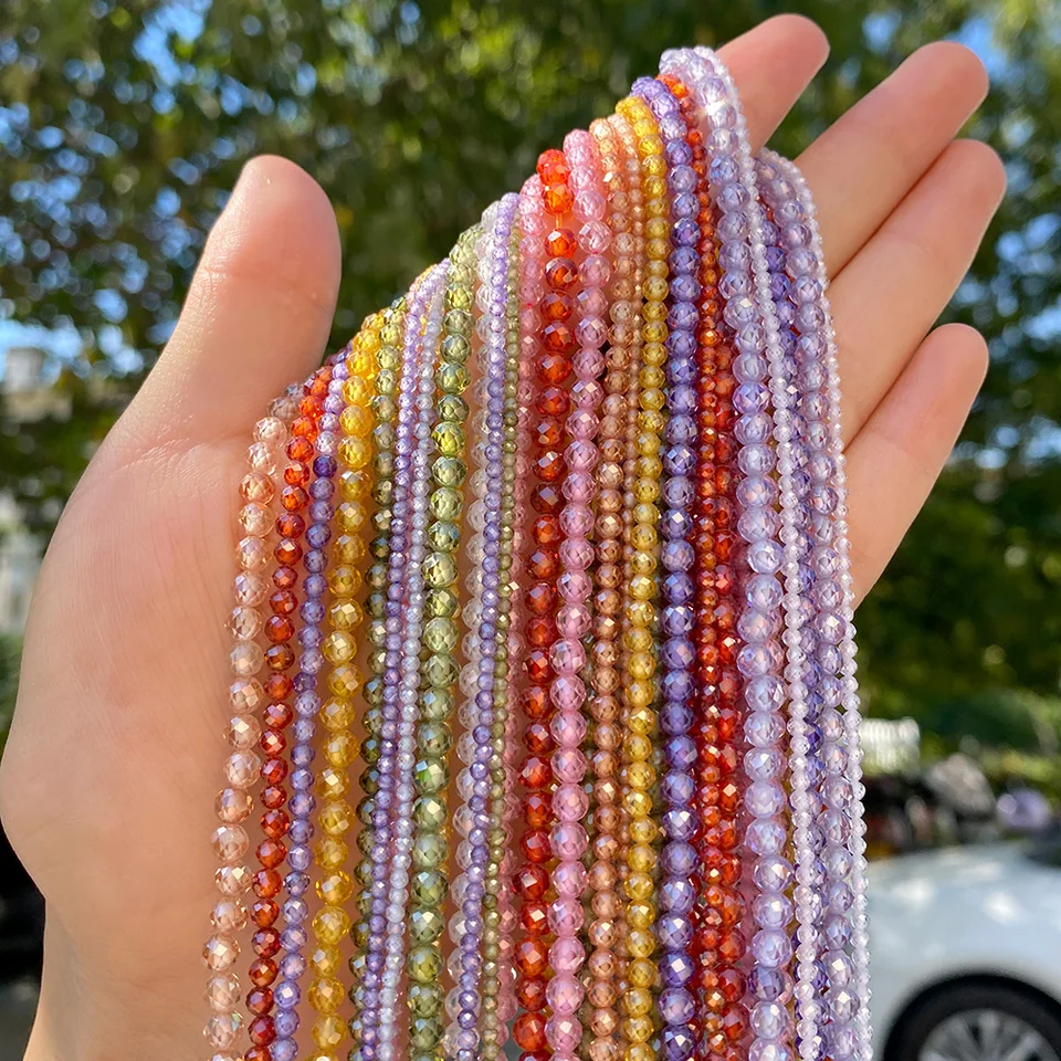 2 3 4 mm zirkónové korálky kubické zirkónia facetované okrúhle voľné drobné guľôčky pre DIY náramok náhrdelníkov