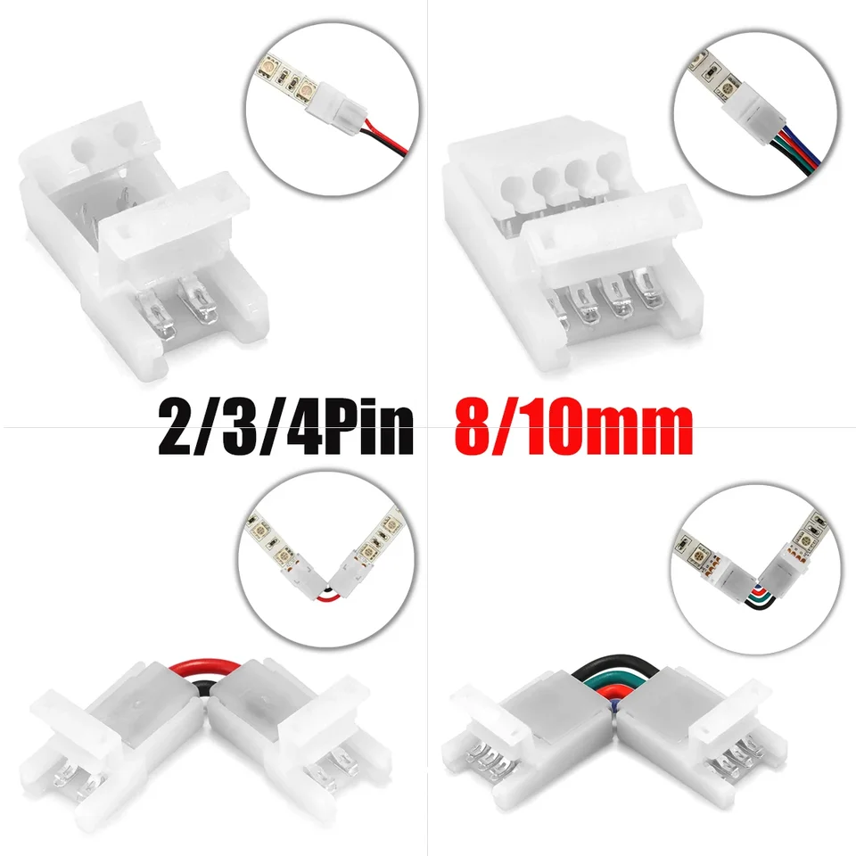 2 3 4 PIN LED prúžok do konektora drôtu 8 mm 10 mm LED pásma konektora terminálu pre 2835 3528 5050 WS2812B RGB LED pásma LED.