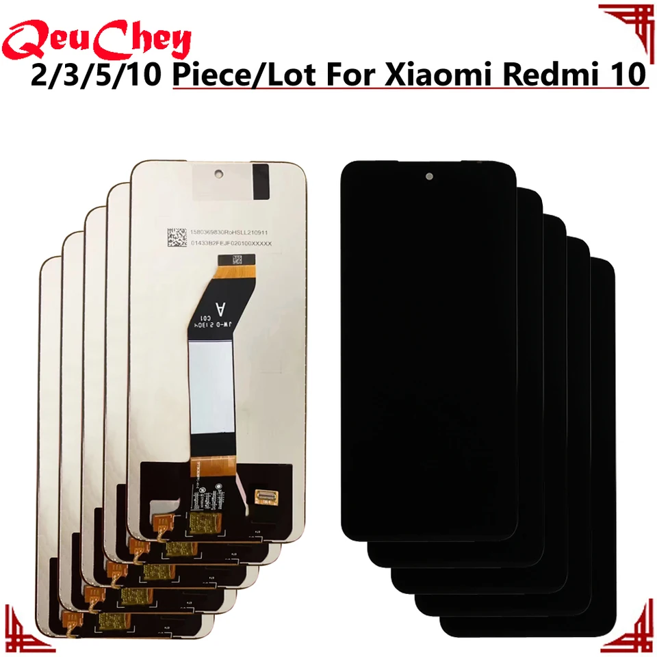 2/3/5/10 kus/veľa pre Xiaomi Redmi 10 21061119AG/21061119DG LCD DISPLET MONLETUM Zostava dotykovej obrazovky NO/s rámom