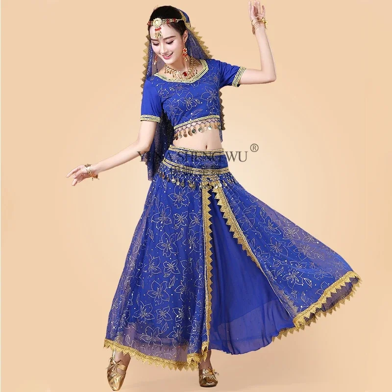 2/3/5ks set pre dospelých indických tanečných kostýmov brušné tanečné pódium Performance oblečenie Ženy Orientálny tanec sari oblek Bollywood Dancewear
