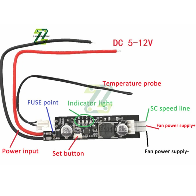 2-3 drôt DC 5V 12V PWM Ventilátorový regulátor regulátora regulátora regulátora Spínača Modul regulácie teploty