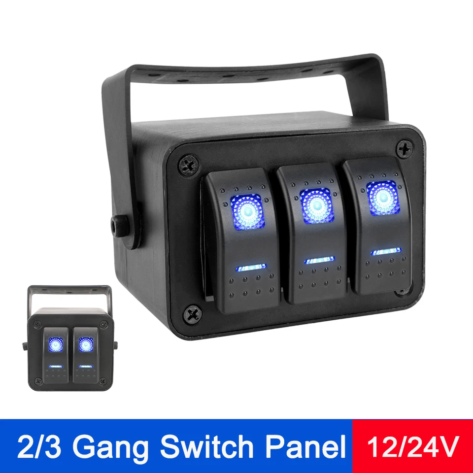 2/3 Gang Rocker Switch Panel 12-24V pre vozidlá pre vozidlá karavanový kamión rotuje puzdro s indikátorom Bule LED svetlo vodotesný