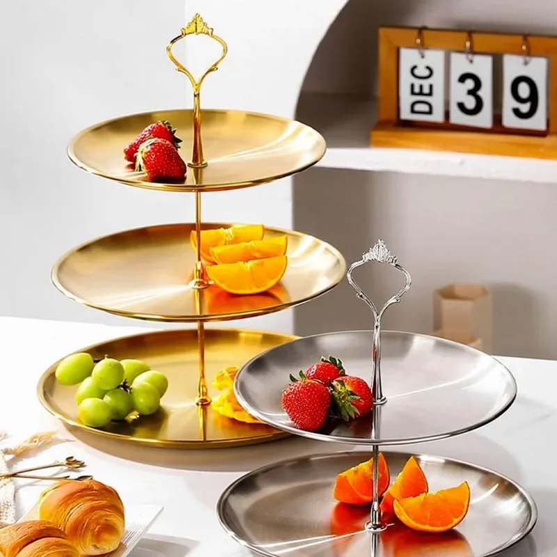 2/3 vrstvy z nehrdzavejúcej ocele stánok s ovocným podnosom Restaurant Restaurant Dezert Rack Zlato strieborná ovocná doska Snack Candy podnos