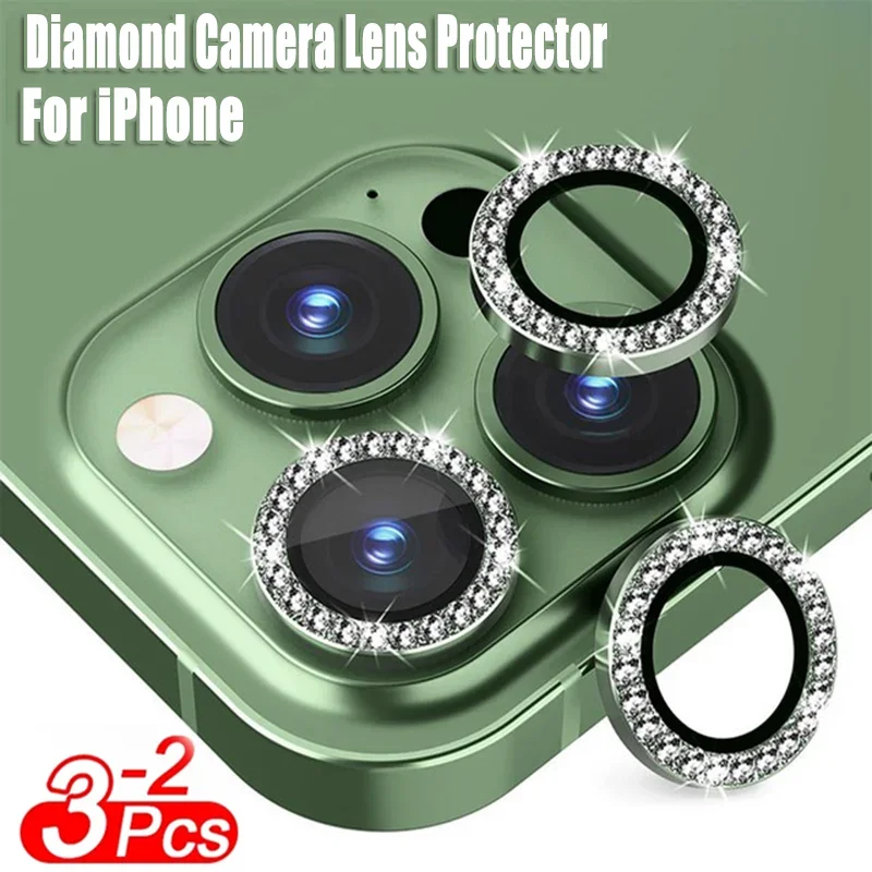 2-3ks Diamond Metal Camera Lens Protector Glass pre iPhone 11Promax 14 12 13MIMI 13 12 12Pro Camera Objektív Ochranná úplná film