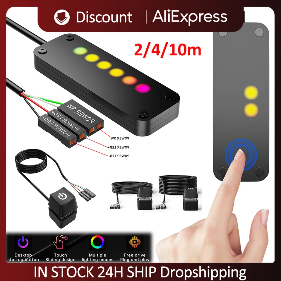 2/4/10M RGB Light PC napájací prepínač tlačidla predlžovanie prstom Posunutie Zal/vypnúť PC PC PC Základná doska Externý štart pre domácu kanceláriu