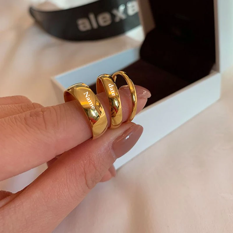 2/4/6/8 mm zlata Zlatá z nehrdzavejúcej ocele Lover Pár Svadobné pásové prstene pre ženy Men Custom Engrave Názov Valentín Darček