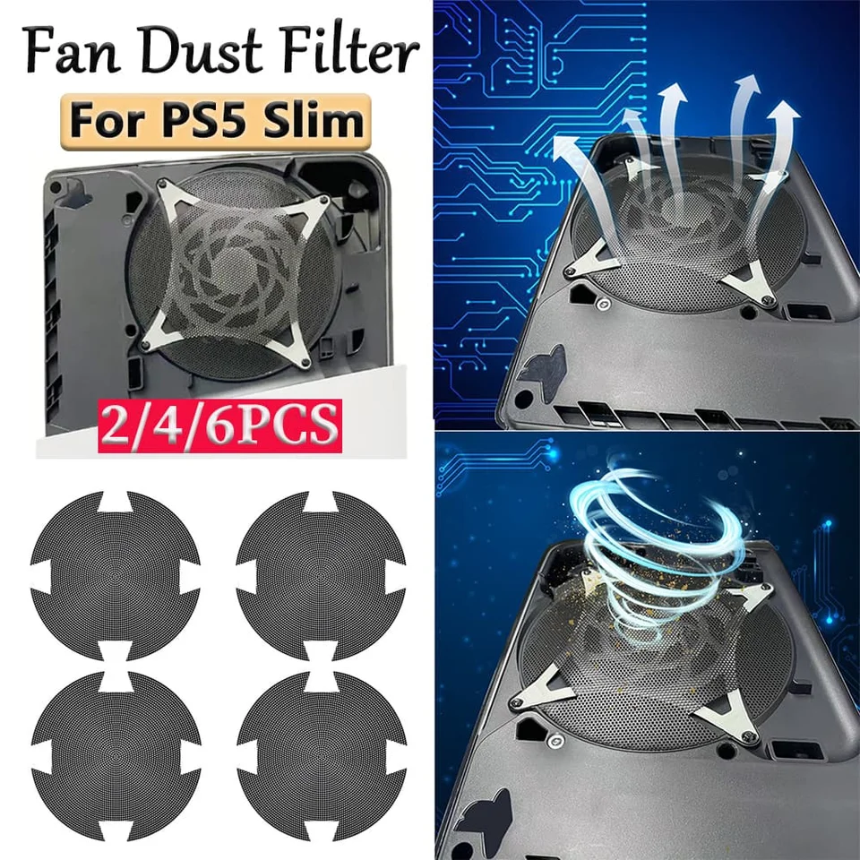 2/4/6ks ventilátorový prachový filter pre PlayStation 5 Slim Priedušný chladiaci ventilátor Dust Dust Drach Ochrata prachového krytu filtra pre PS5 Slim