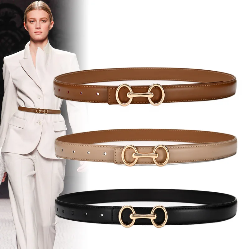 2,4 cm opasky pre ženy dievčatá módny pás opasok Cowhide Leather Simple 8 kovový pinový pásikový pás voľný čas džíns