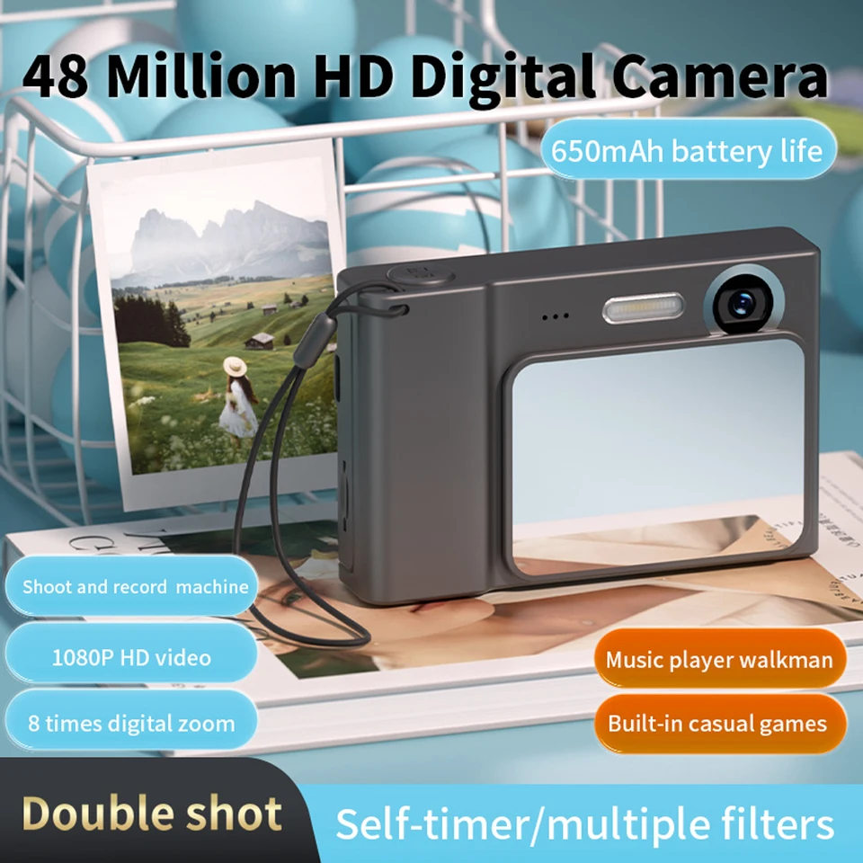 2,4 palcový detský digitálny fotoaparát 1080p 48 MP retro študenti Camera 8 x Zoom Compaktné fotoaparáty cestovné fotoaparáty pre dospievajúcich dievčatá