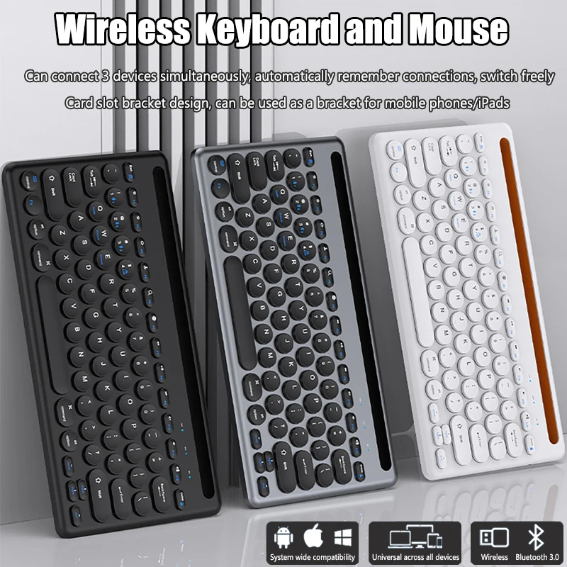 2.4g bezdrôtová klávesnica Bluetooth Keyboard a Mouse Combo Combo s nabíjateľnou klávesnicou pre sloty karty pre systémy Android iOS Mac Windows