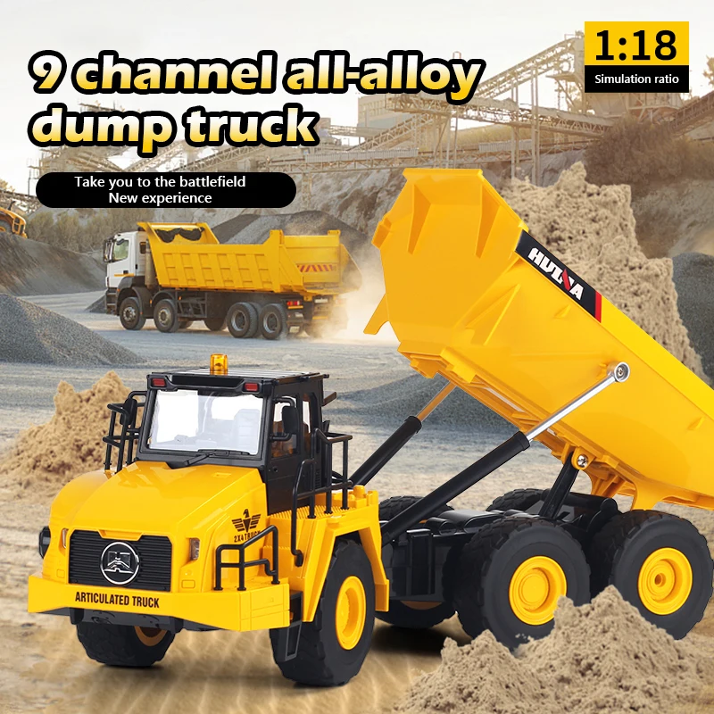 2,4G Huina 1553 1/16 9 kanál RC Dump Truck Zliatina Emalotor Light and Zvuk diaľkového ovládacieho vozidla Výklad vykladacích hračiek pre deti