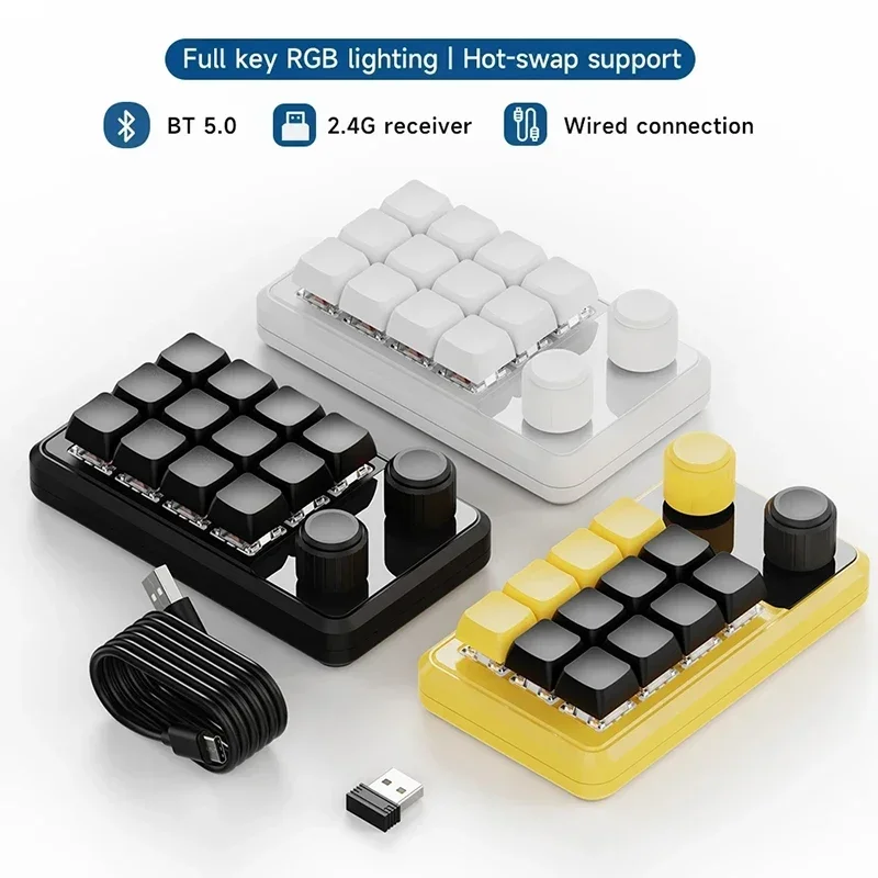 2.4g Wireless Macropad Macro Mechanical Keyboard Custom RGB Mini 2 gomb 12 Klávesov Programovateľný spínač DIY Hot Swap Designer Office Office