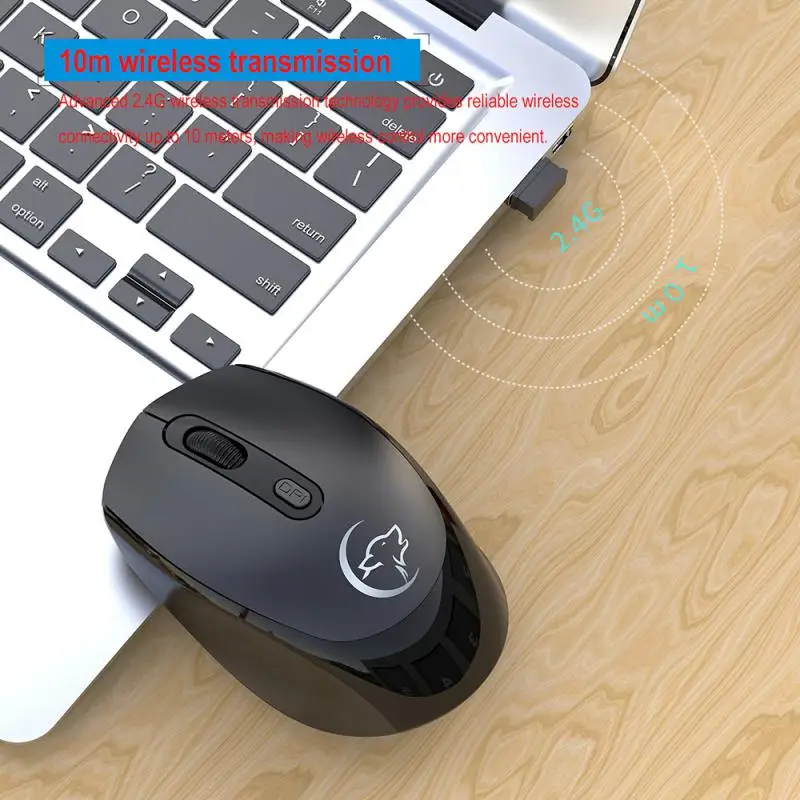 2.4g Wireless Mouse Metal Hlukless ticho kliknite na optické 2400 dpi nabíjateľné 2 kľúče herná myš pre počítačový notebook PC