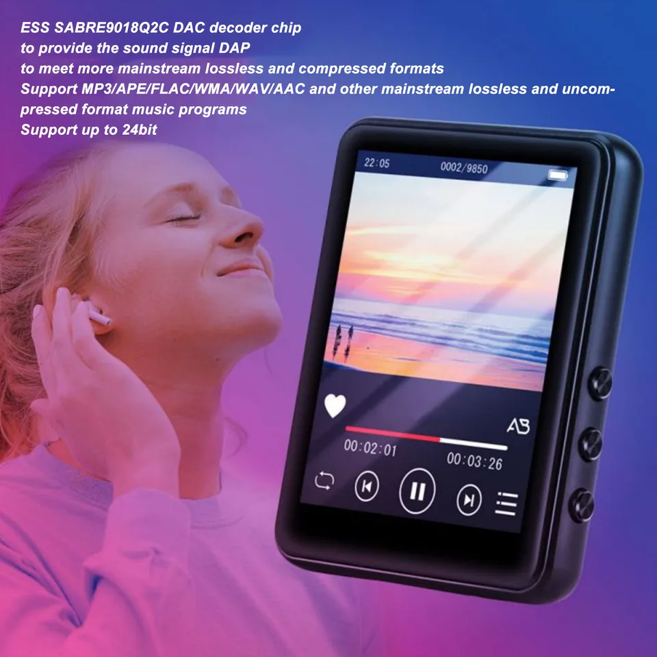 2.4in mp3 prehrávač HD Full hluk Redukcia Bluetooth5.0 FM Radio E Books Voice Recorder pre hudbu prenosný MP3 prehrávač