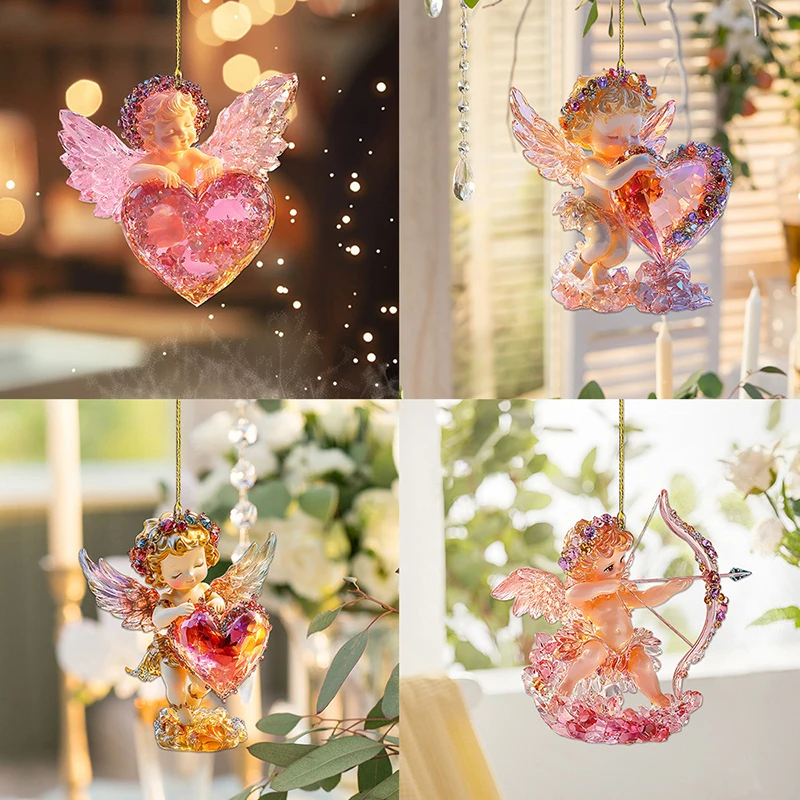 2/4ks Angel Series Akryl Acryl Pendant Keychain Car Reseeview Mirror Prívesné príslušenstvo batohové dekorácie Valentín Deň darčekov