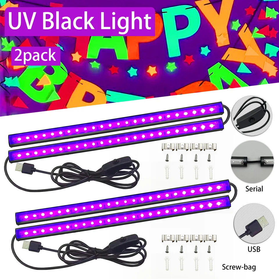 2/4ks LED čierne svetlo 5V USB Prenosné s prepínačom UV 395nm Glow in Dark for Body Paint Club Party Neon Plagáty
