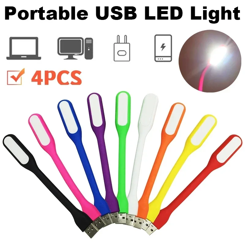 2/4ks Mini USB LED nočné svetlo DC 5V Prenosná kniha Čítanie Light Flowable Eye Ochrana Lampa vhodná pre počítač Power Bank