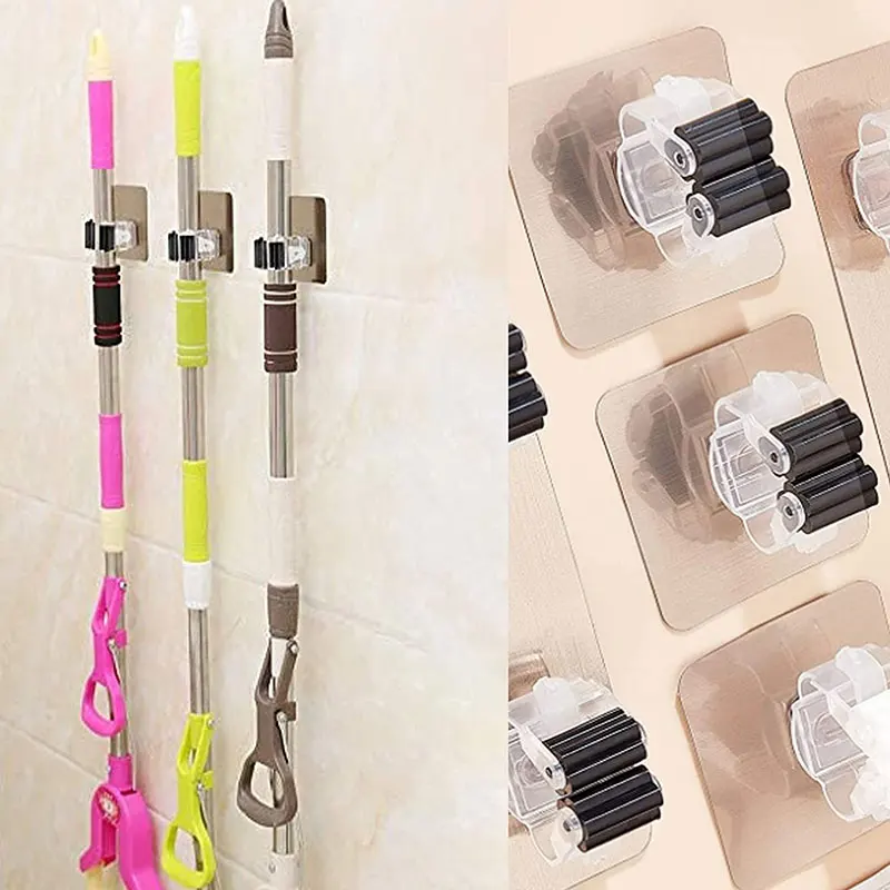 2/4ks viacúčelové lepiace háčiky na stenu namontované na organizátor mop organizátor Rackbrush Broom Hanger Hook Kitchen Kitchen kúpeľňa silné háčiky