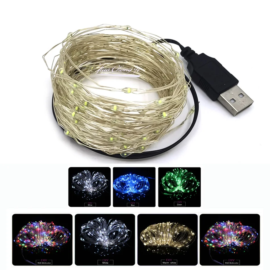 2/5/10M USB LED STRUČNÉ LIGHTS MOPPER STRIEBALÝ DREJ GRIPLEBLE Ľahké vodotesné rozprávkové svetlá na vianočnú svadobnú hostinu Dekorácie