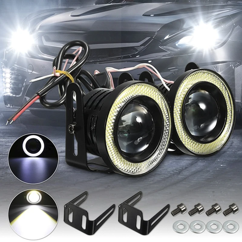 2,5 '' 15 W Auto biely Cob LED projektor Angel Eyes Blue Ring Drl Fog Light Lamp
