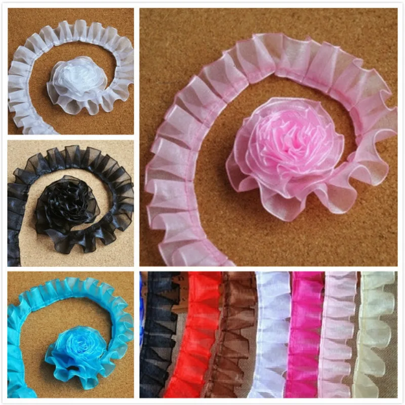 2,5 cm širokopaterná organizácia organza skladaný organový tyl čipkovaný pásik DIY Závesný vankúš Obrub