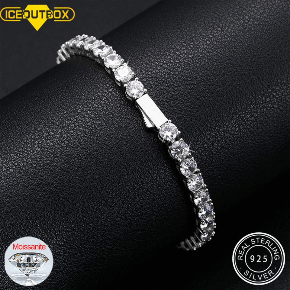 2-5 mm skutočný moissanit tenisový náramok pre ženy vianočný darček Platinum Platel 100% 925 Sterling Silver Svadobné šperky hip hop