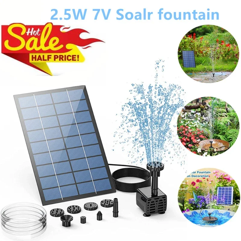 2,5 W solárne čerpadlo fontány, so 6nozzlesmi a 4ft vodovodom, solárne čerpadlo pre vtáčie kúpele, rybník, záhradu a ďalšie miesta