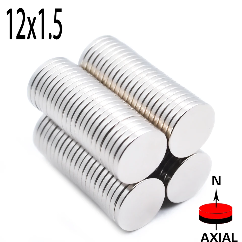 2/50/100/2000ks 12 mm x 1,5 mm silné okrúhle magnety 12x1.5