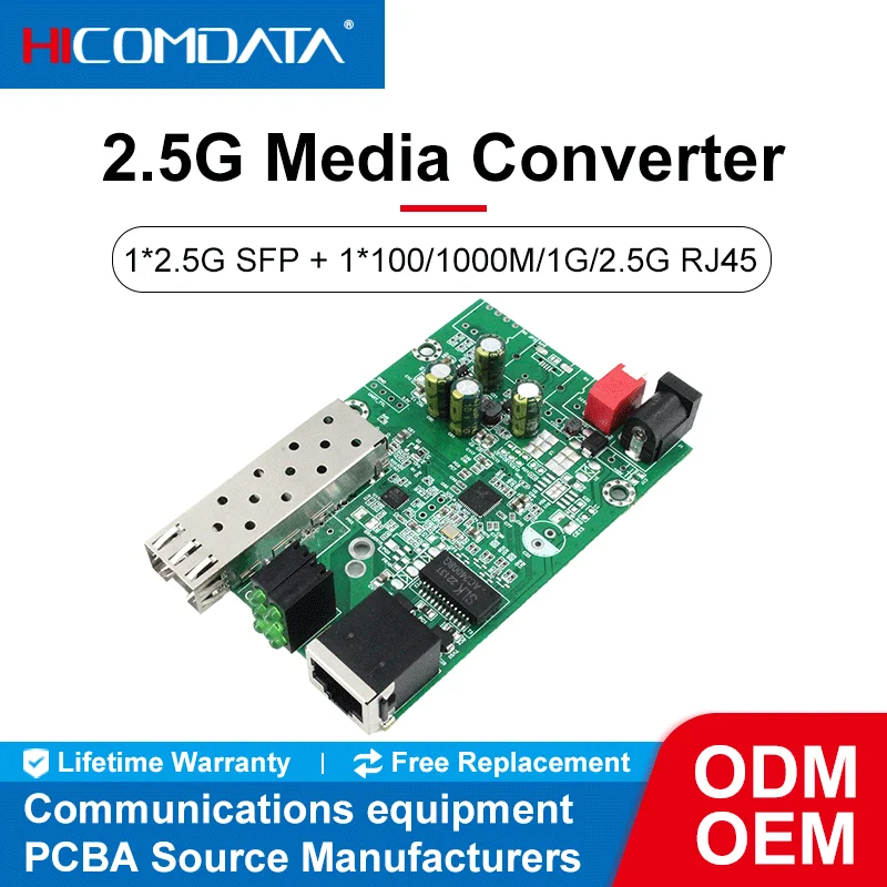 2,5G 1 port vlákien a 1 RJ45 2,5 Gigabit Media prevodník PCB PCB s jedným režimom Vlákno PCB 2,5G 1F1G