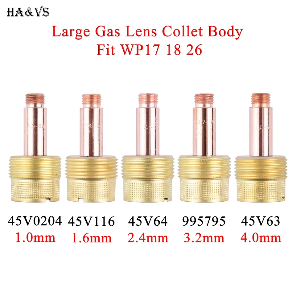 2/5ks 1,0/1,6/2,4/3,2/4,0 mm teleso s veľkým plynným šošovkou 45v0204 45v116 45v64 995795 45v63 pre TIG WP17/18/26