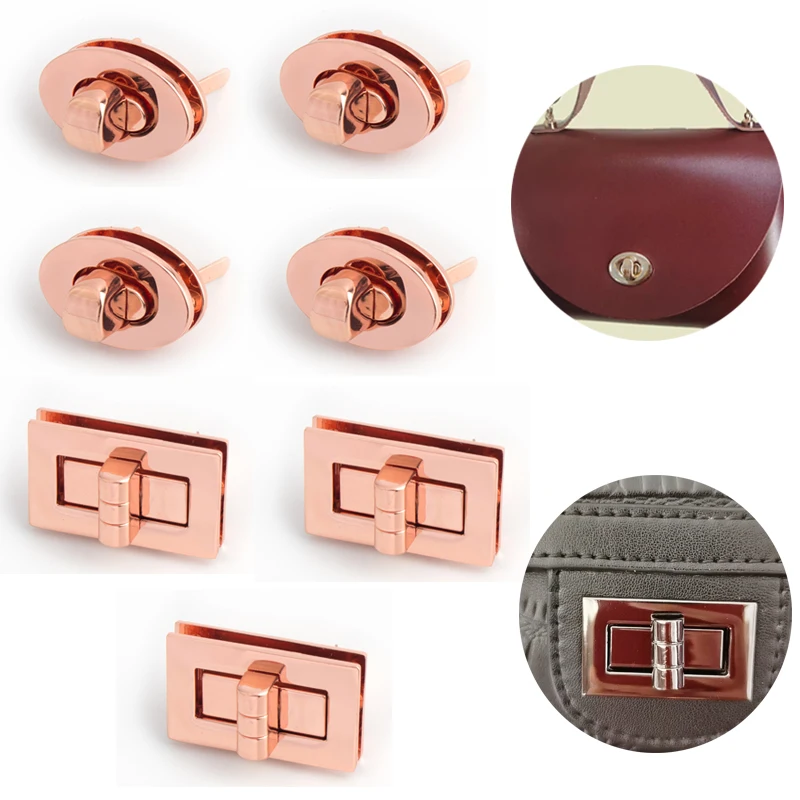 2-5ks 28 mm/48 mm ružové zlato Kov kovový obdĺžnikový vrecko Twist zámok doplnky Oval Dámska taška na plece kožené vrecko Twist Lock