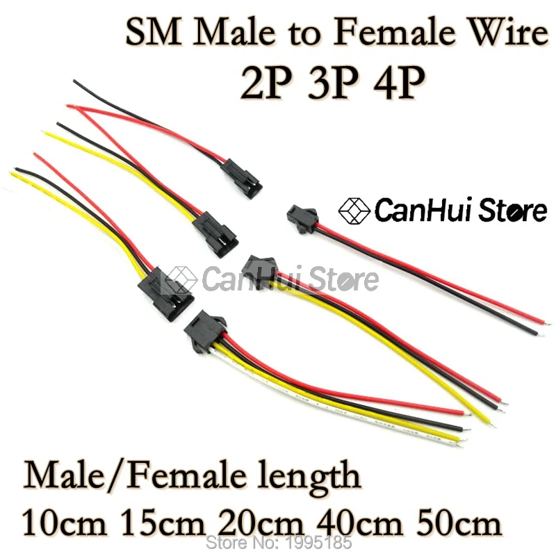 2-5Pirs 10/15/20cm JST SM 2P 3P 4P Plug Socket Socket To Wimate Conektor konektor LED prúžky LAMP Driver Connectors Stručný adaptér