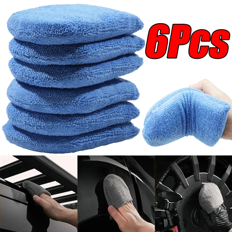 2/6ks zmiešaný mikrovláknový vosk vosk Aplikátor podložky na leštenie automobilu špongia Mittens vosk vosk na vosk