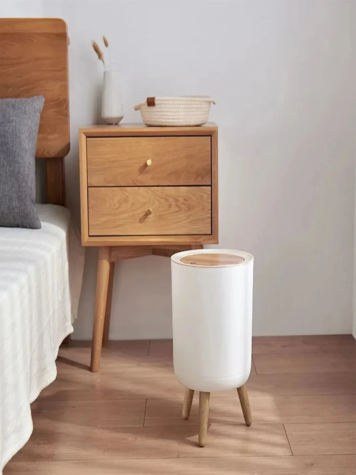 2/7L kuchynský odpadový kôš Tress Trash Bucket WastBasket s vekom drevená vysoká noha v kúpeľni na popolček