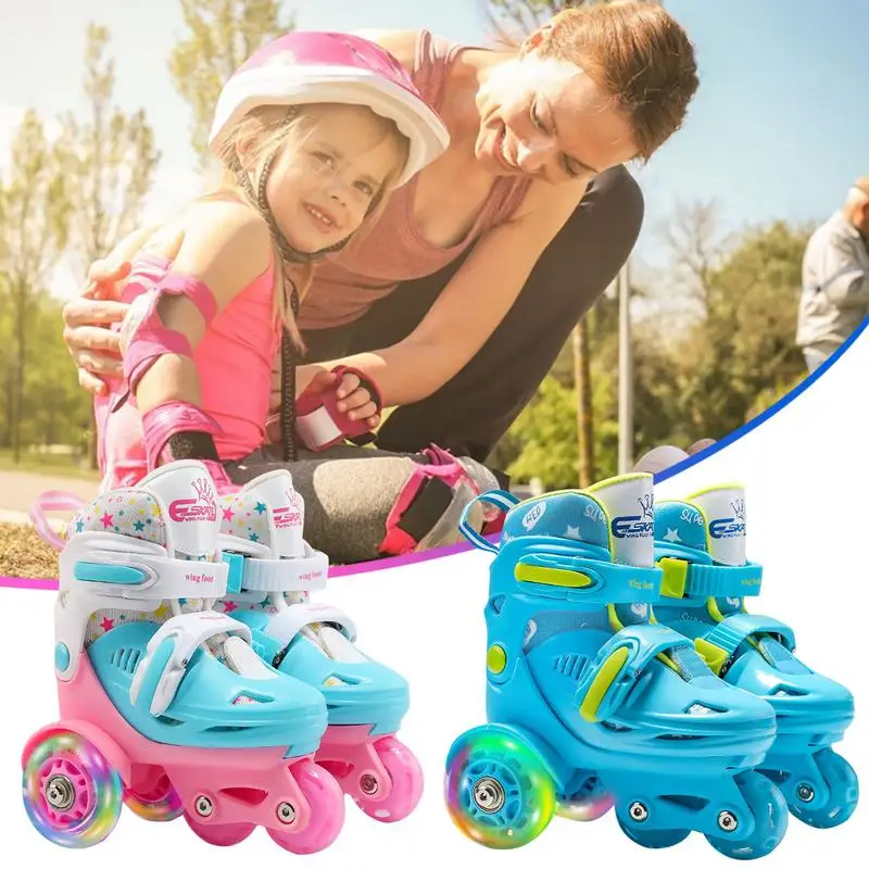 2-8 Deti Double Row Roller Korčule Nastaviteľné elastické PU inline valčeky korčule dvojité bŕzdné brzdy Bezpečné pomocné koleso korčule