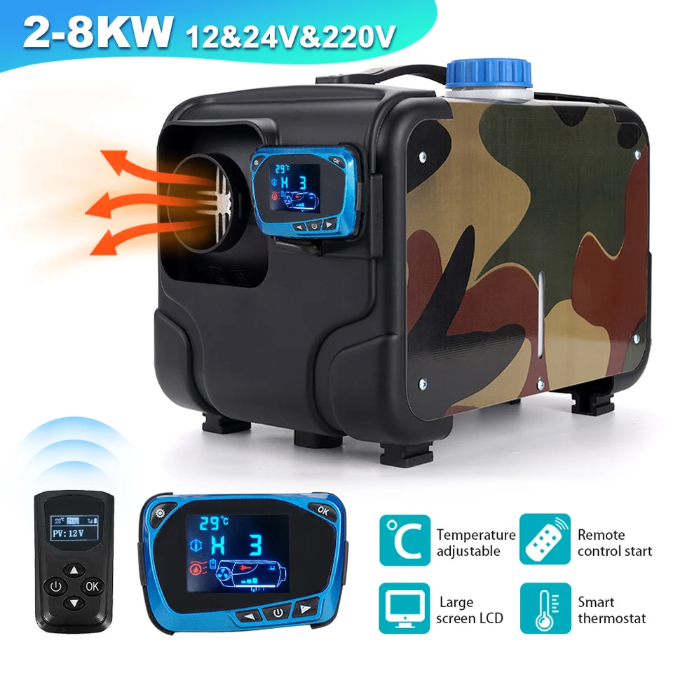 2-8KW 12V/24V/220V Ohrievač automobilov maskovacia dieselová dieselová vrstva s tlmičkovým diaľkovým ovládaním trom v jednom pre nákladné auto RV