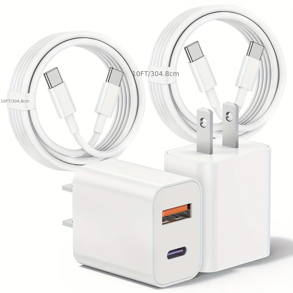 2-balenie nabíjačky pre iPhone 15 nabíjací blok rýchle nabíjanie s káblom 10 stôp USB C na C pre iPhone 15/15 Plus/15 Pro/15 Promax, iPad, iPad