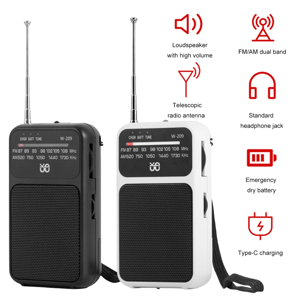 2 Band Stereo Radio Vstavané reproduktorové ukazovatele Rádio Battera Obratované Teleskopické anténne rádiové svetlo pre senior