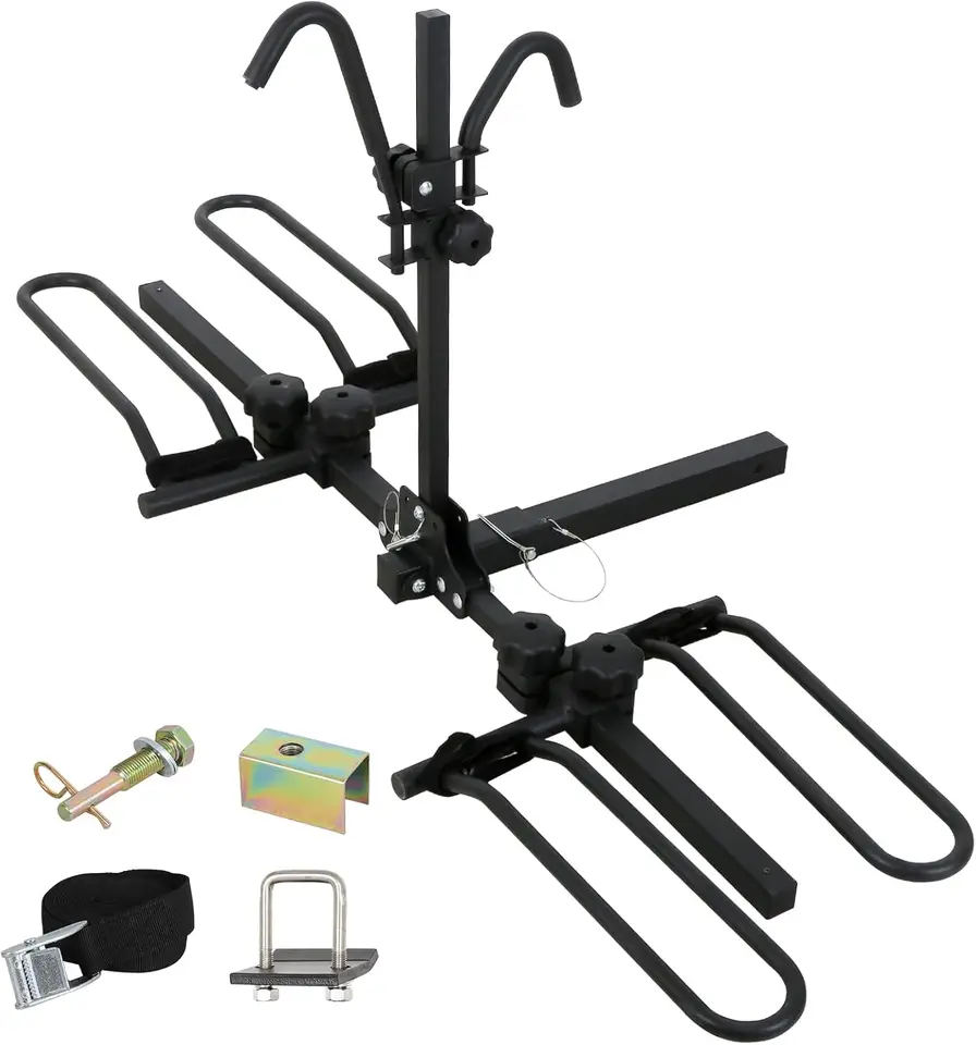 2 bicykel Mount Rack Platform Style, nakloniteľné nosiče bicyklov s útásom a popruhom, kapacita 90 libier