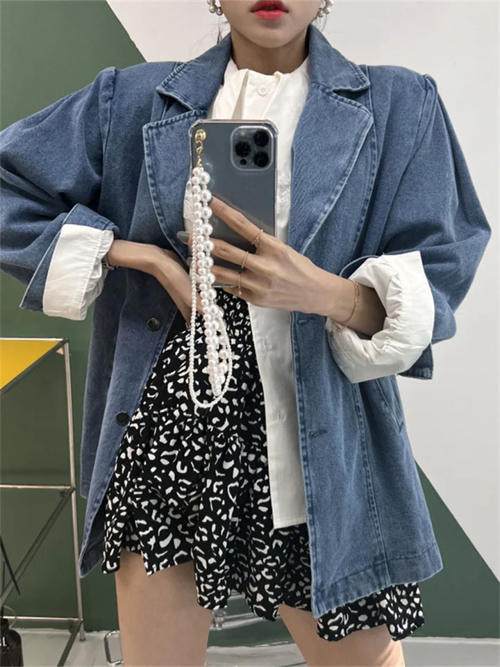 2 Colors Dámsky sako Jean Coats 2024 Jeseň Dámske džínsové džínsové bunda s dlhým rukávom orezané ženské dievčatá Streetwear (XH8972)
