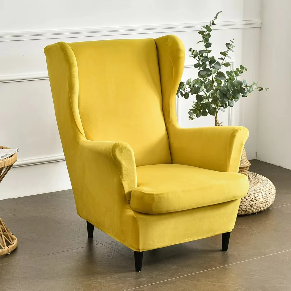 2-dielna plná farba pohovka Slipcover All-Inclusive Velvet Tiger Stool Elastic Wing zadná stolička kryt ultra mäkký štýlový pohovka