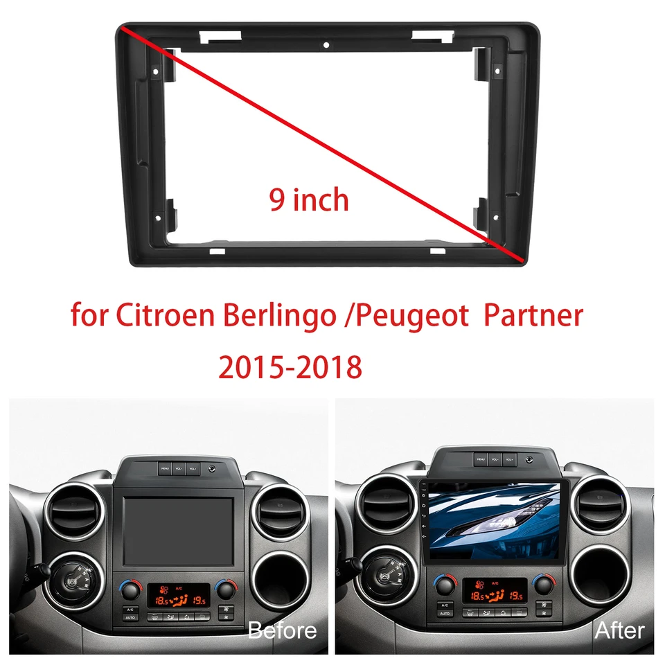 2 DIN 9 palcové rádio ABS+PLAST FASCIA PANEL pre Citroen Berlingo/Peugeot Partner 2015-2018 Dashboard Rám