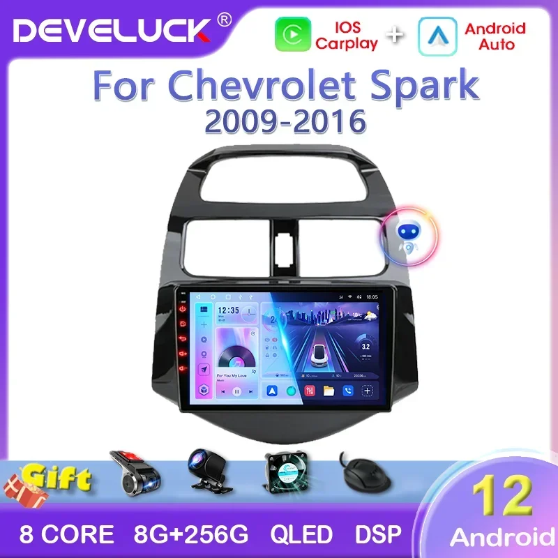 2 DIN Android 12 AUTO RÁDIO pre Chevrolet Spark Beat Matiz Creative 2009 -2016 Multimedia video prehrávač navigácia GPS CarPlay RDS