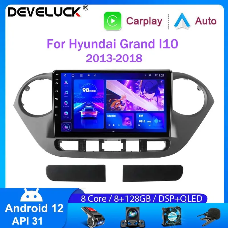 2 DIN Android 12 AUTO RÁDIO pre HYUNDAI GRAND I10 2013-2018 Multimediálne navigačné video prehrávač hráč CarPlay Auto Stereo Head Unit DVD