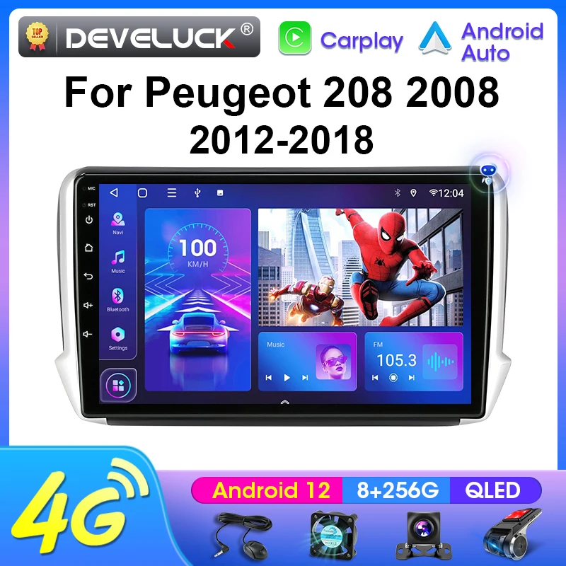 2 Din Android 12 Cardio Radio pre Peugeot 208 2008 2012 - 2018 Multimedia Video Player GPS 4G CarPlay Auto Stereo DVD IPS Head Unit