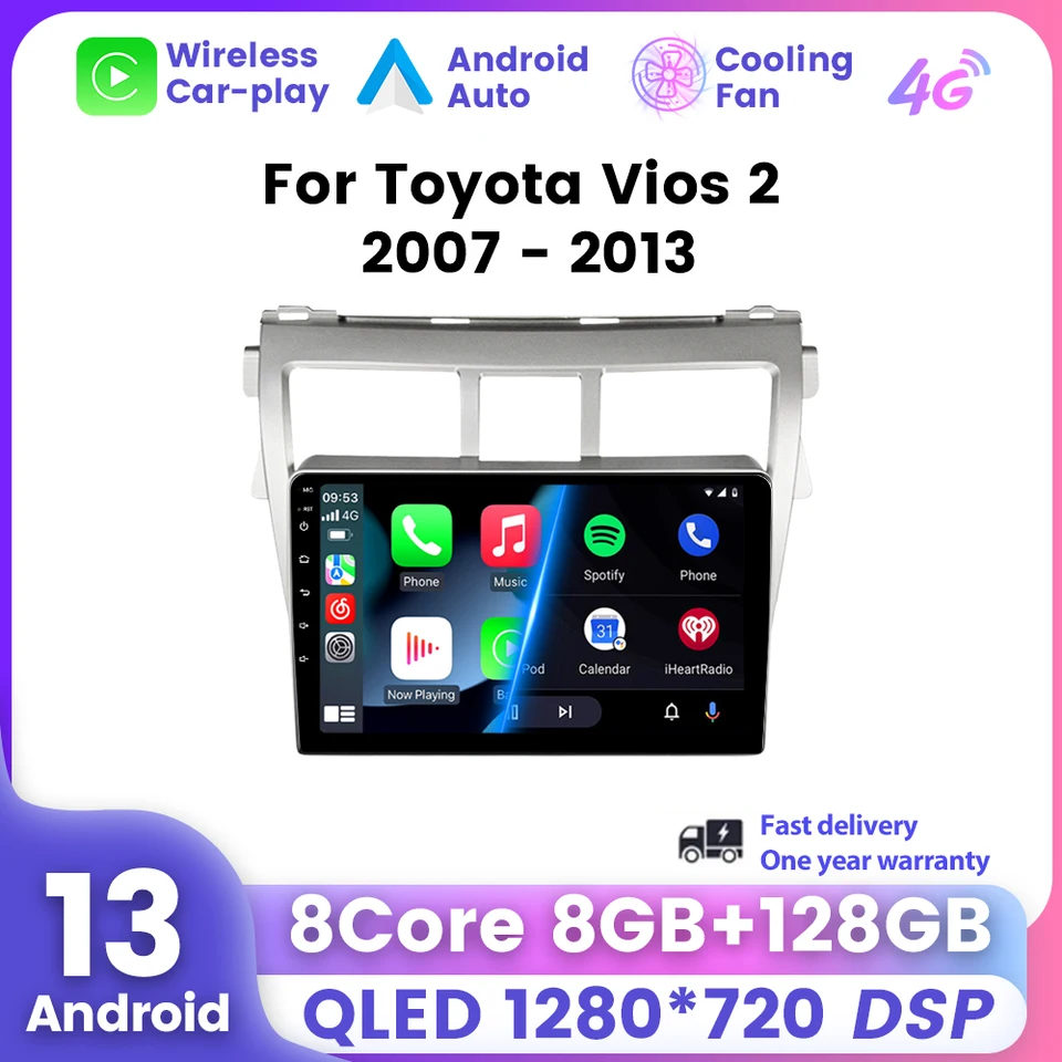 2 Din Android 13 Automobilové rádiové obrazovky pre Toyota Vios Yaris 2007 2008-2012 Multimediálny video prehrávač CarPlay GPS navigačné stereo 4G