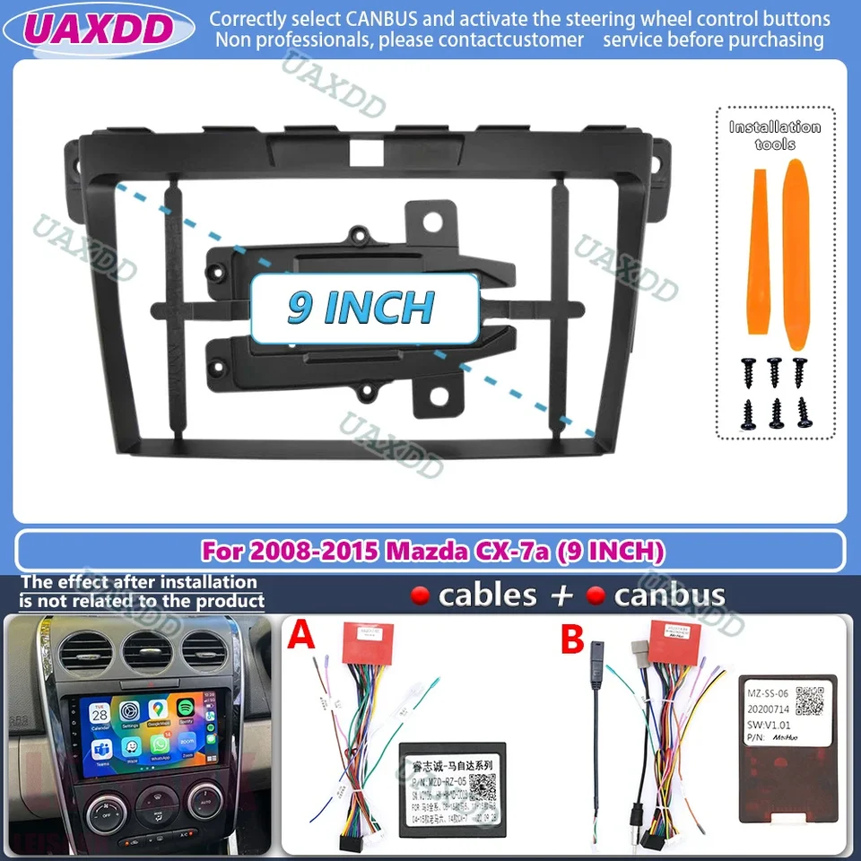 2 DIN Car Android za roky 2008-2015 Mazda CX-7 9inch Rámový panel Panel Fascia káblový postroj Adaptér Adaptér Multimediálny prístrojový panel Canbus
